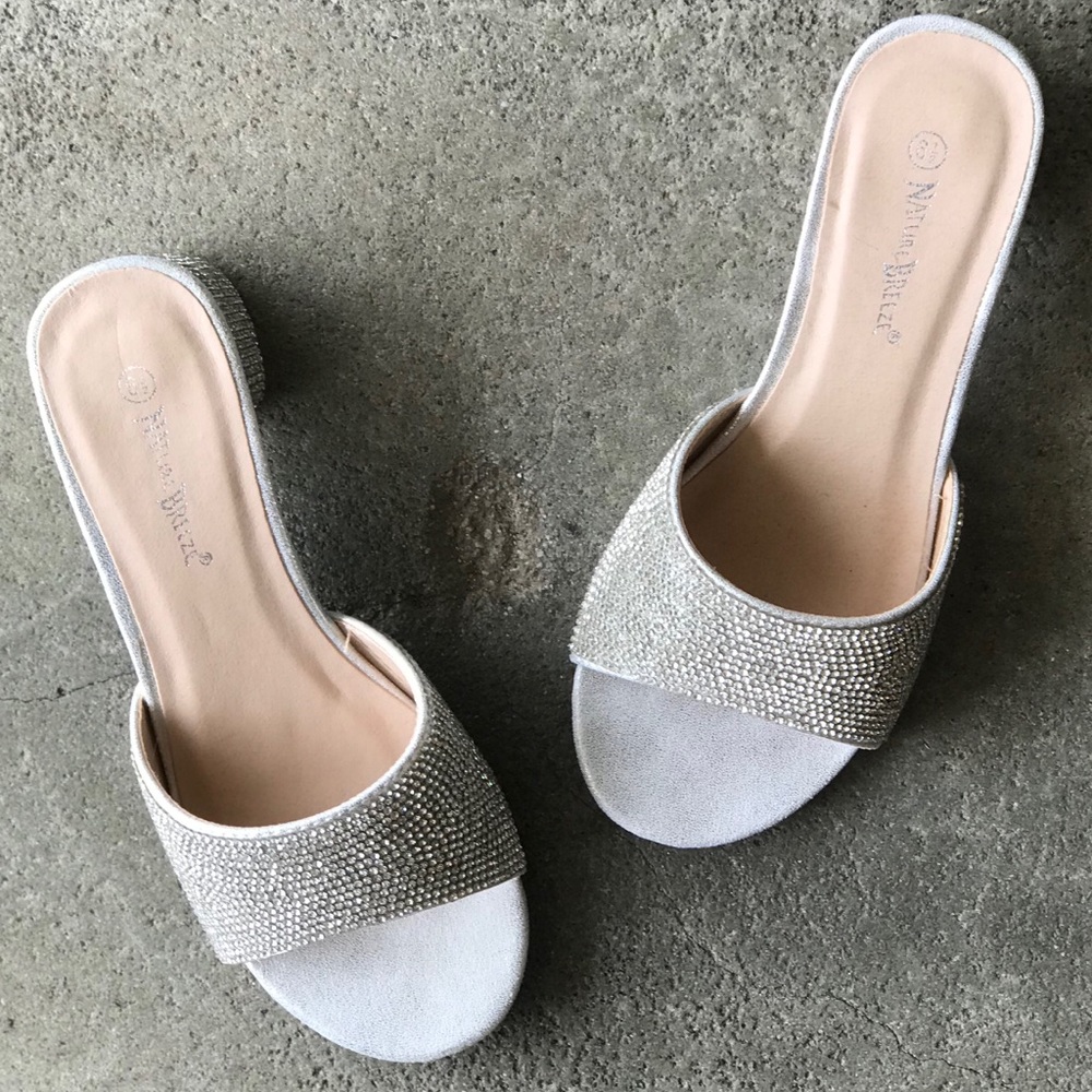 1 LEFT! Silver Rhinestone Bling Mule Heel 6.5 - Picture 3 of 8